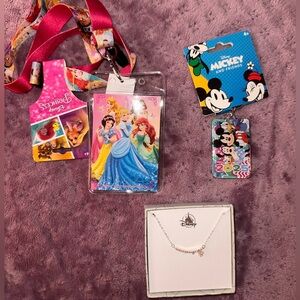 Disney Princess Lanyard and Mickey Mouse Keychain with Silver Necklace